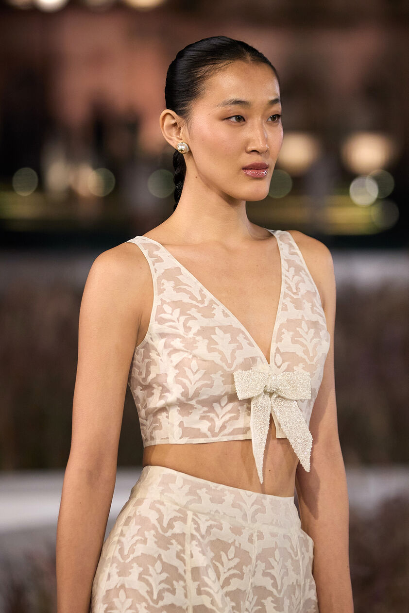 Fawn Woven Benarasi Silk Skirt Set - Ivory, Ivory, image 5