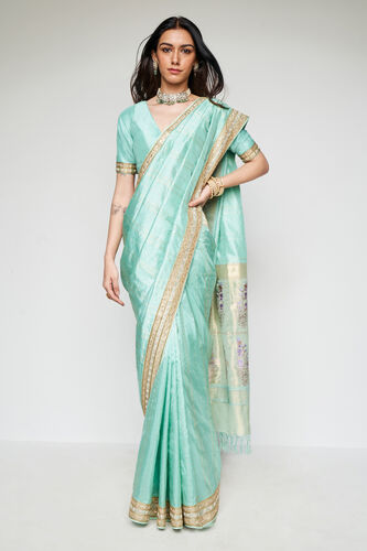Mithila Benarasi Silk Embroidered Saree - Powder Blue, Powder Blue, image 1