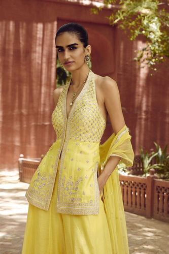 Srika Gota Patti Mul Sharara Set - Yellow, Yellow, image 3