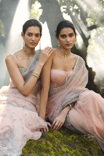 Bluma Embroidered Silk Saree - Blush, Blush, image 5