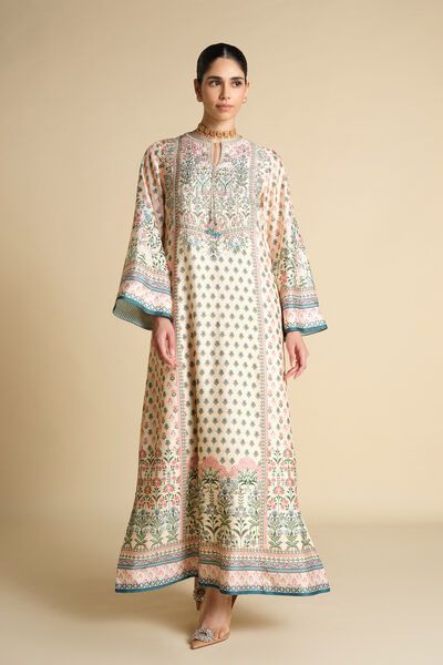 Corvus Embroidered Silk Kaftan - Blush