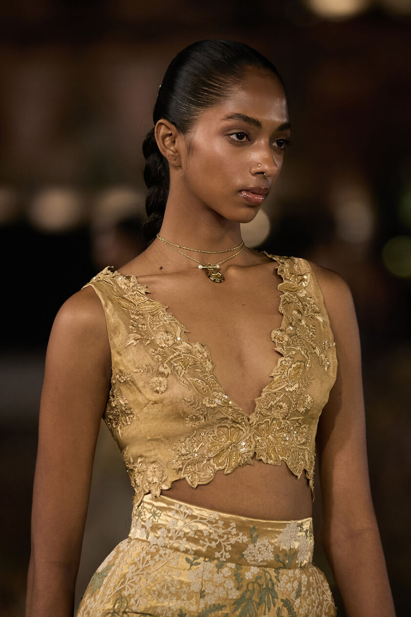 Zephyria Applique & Embroidered Cord Pant Set - Gold, Gold, image 2