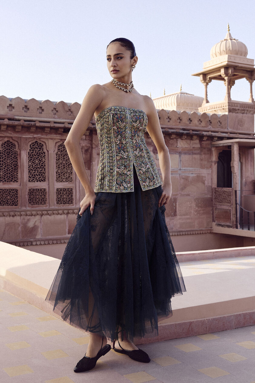 Alesha Embroidered Skirt Set - Navy Blue, Navy, image 4