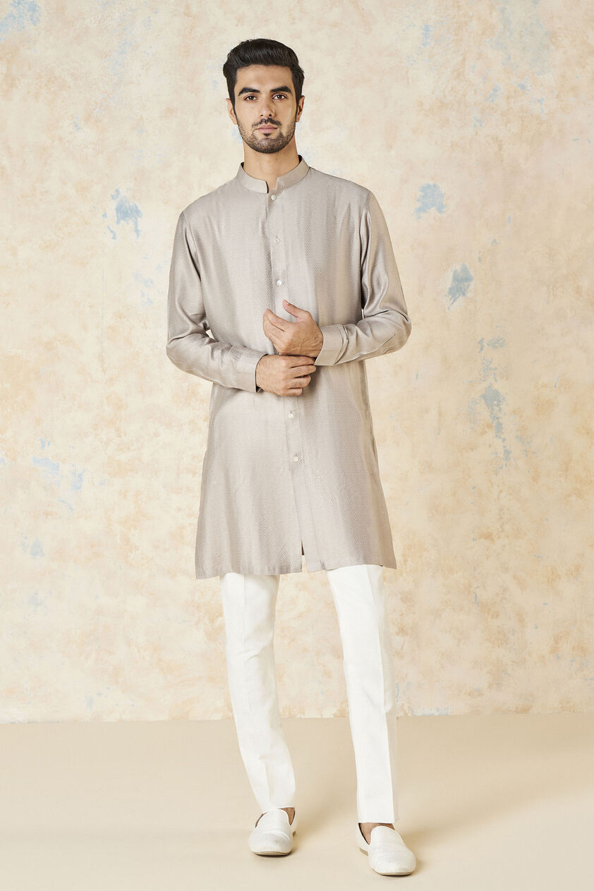 Sazil Silk Kurta - Grey, Grey, image 1