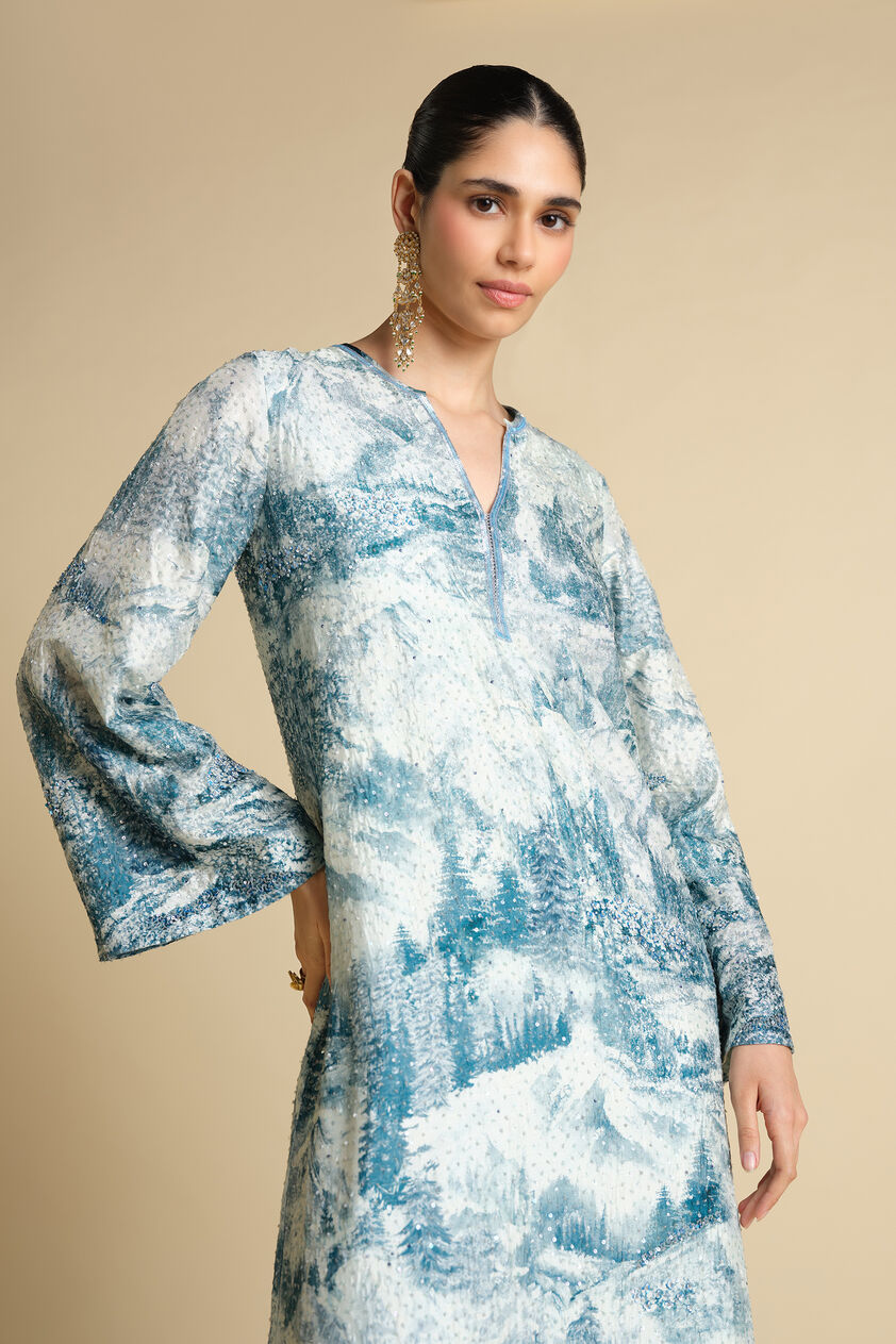 Shahma Printed Silk Kaftan - Powder Blue, Powder Blue, image 4