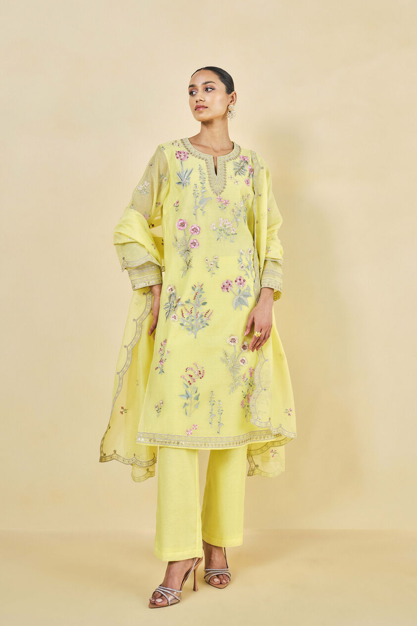 Melisma Embroidered Mul Suit Set - Yellow, Yellow, image 1