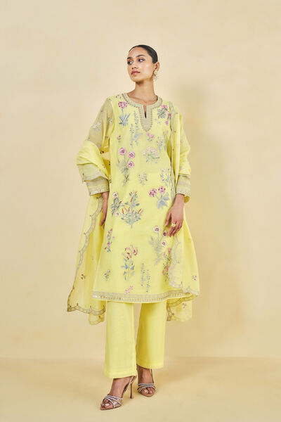 Melisma Embroidered Mul Suit Set - Yellow