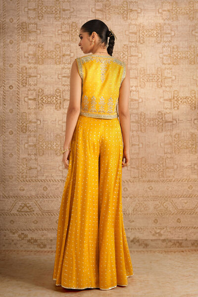 Athasri Handcrafted Bandhani Silk Sharara Set - Yellow