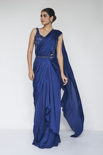 Millaray Embroidered Saree Set - Blue