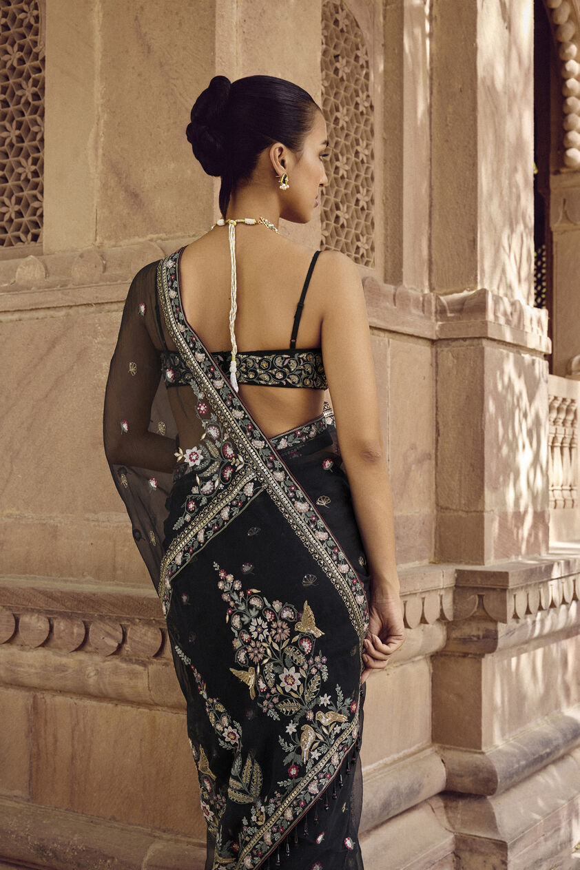 Nalakini Embroidered Silk Saree, Black, image 4