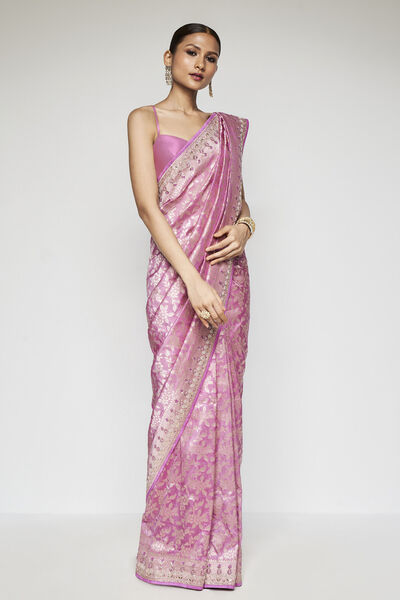 Kiruba Benarasi Silk Embroidered Saree - Pink