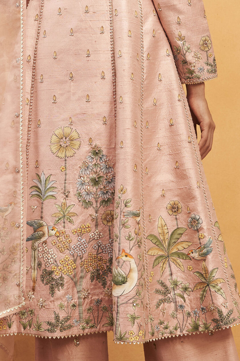 Gulbahar Hand-painted Pichhwai Silk Suit Set - Blush, Blush, image 5