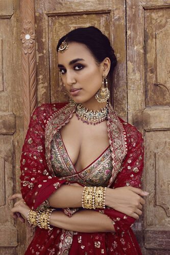 Mritsa Gota Patti Silk Lehenga Set - Red, Red, image 6