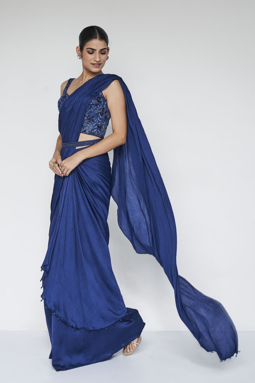 Millaray Embroidered Saree Set - Blue, Blue, image 3