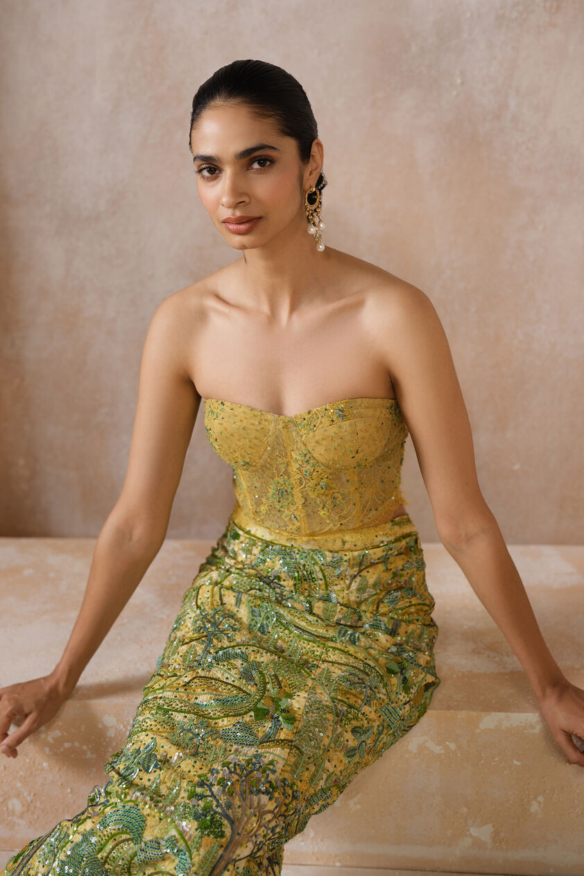 Verdalis Embroidered Applique Skirt Set - Yellow, Yellow, image 3