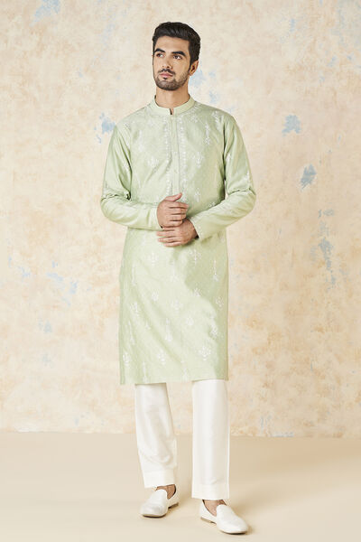 Ainan Embroidered Aari Silk Kurta - Sage