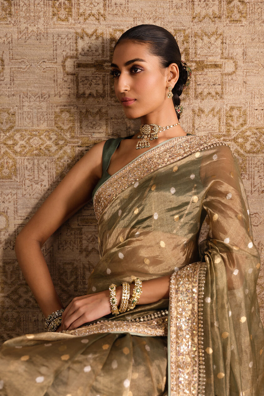 Devya Handwoven Benarasi Silk Saree, Sage, image 4