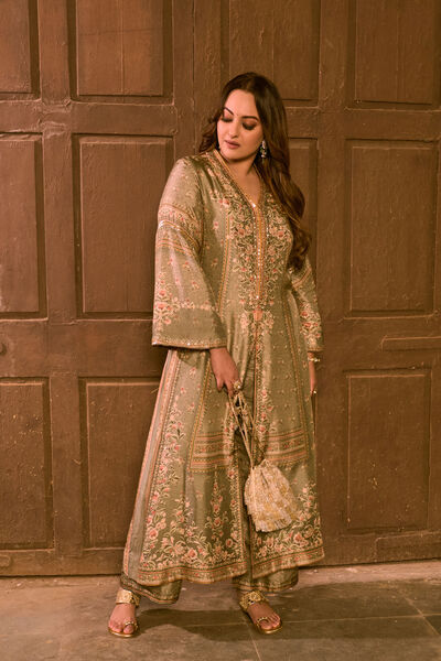 Laraline Printed Silk Jacket Set - Grey