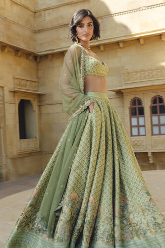Fareeha Lehenga Set - Sage, Sage, image 2