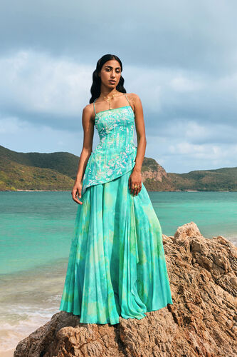 Cadenza Georgette Asymmetrical Skirt Set - Aqua, Aqua, image 4