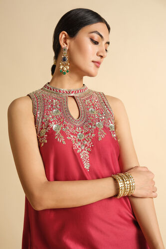 Rakavi Embroidered Cord Silk Kurta Set - Red, Red, image 4