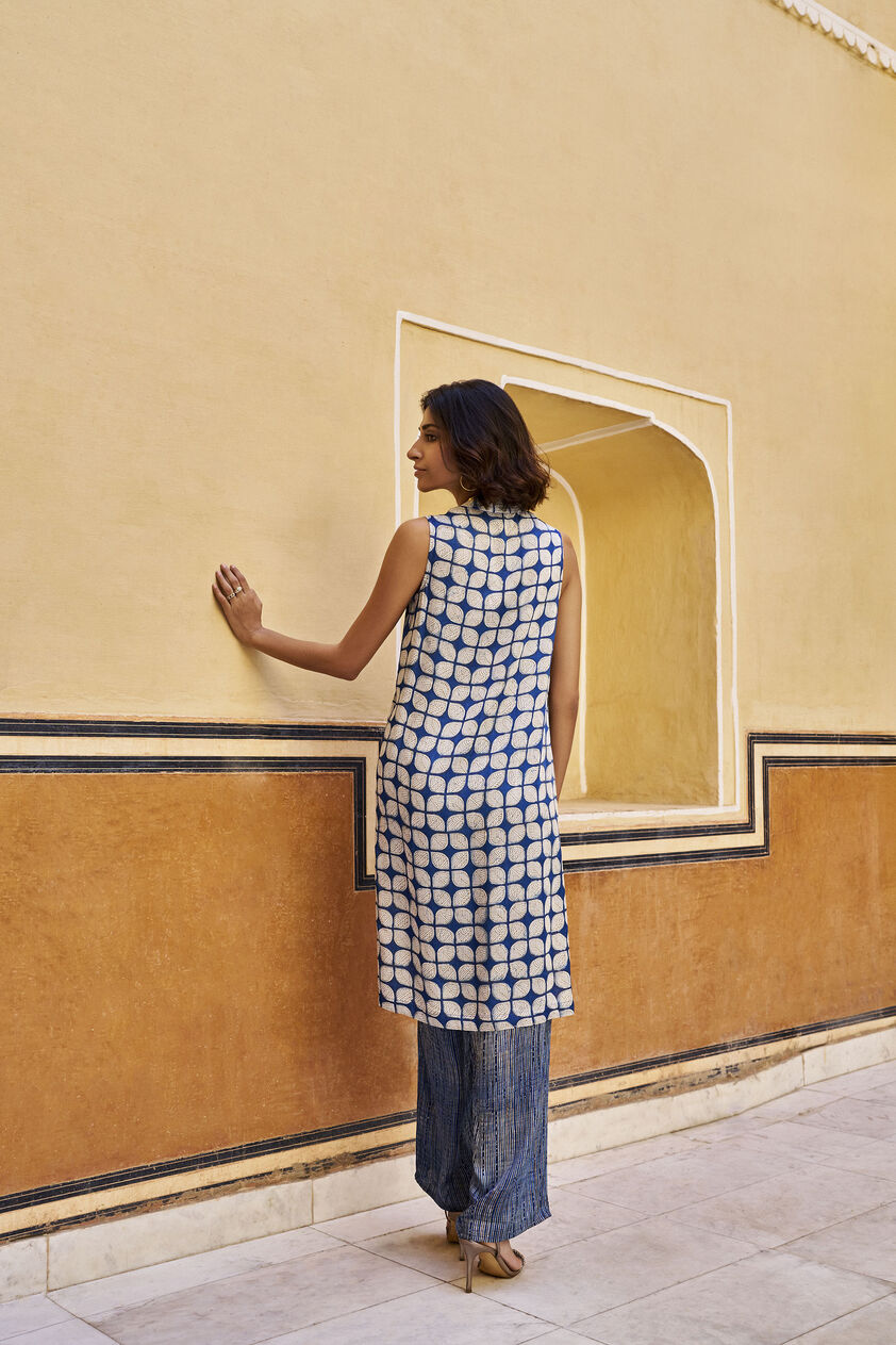 Exhale Hand-block Printed Gold Khadi Coord - Indigo, Indigo, image 2