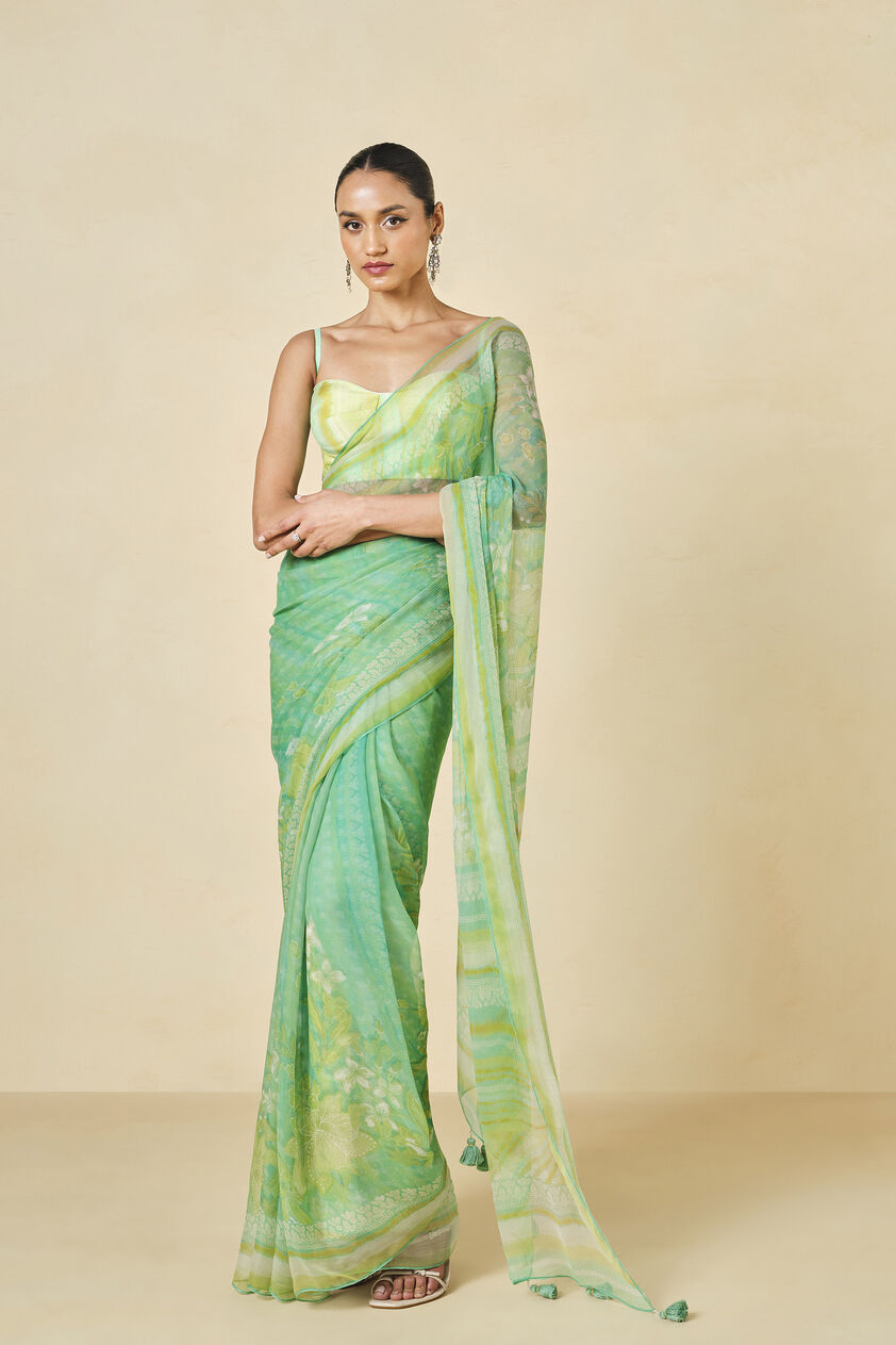 Oreka Chiffon Saree - Lime, Lime, image 1
