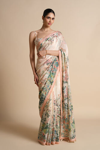 Komakal Printed Silk Saree - Ivory, Ivory, image 1