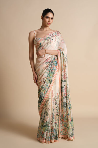 Komakal Printed Silk Saree - Ivory