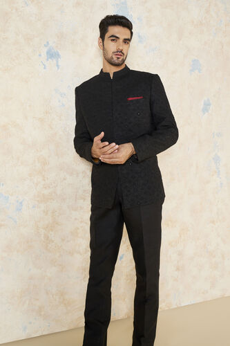 Aadav Embroidered Cord Silk Bandhgala - Black, Black, image 5