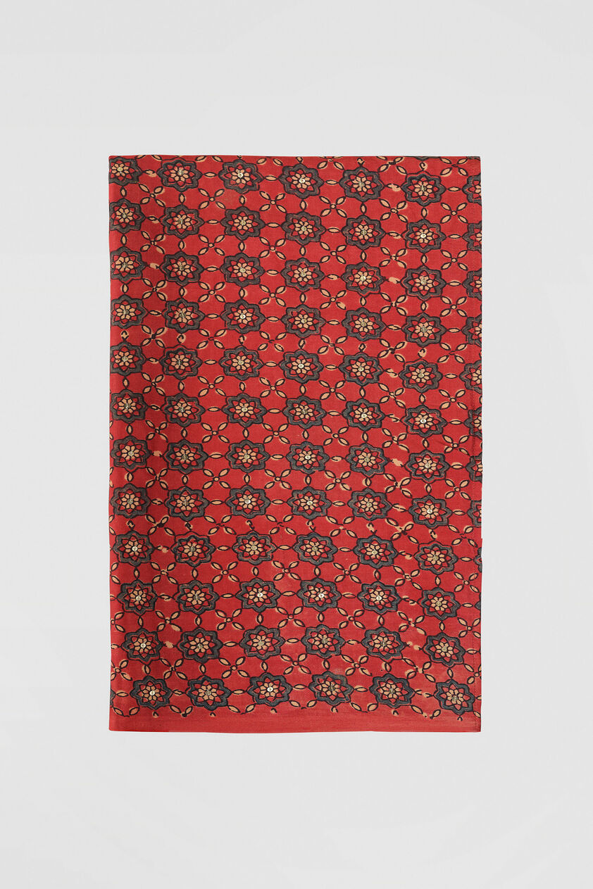 Saaj Ajrakh Hand-block Printed Silk Saree - Red, Red, image 15
