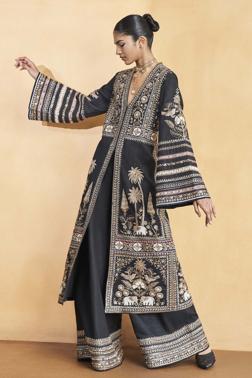 From The Wilderness Embroidered Zardozi Silk Kurta Set - Black, Black, image 2