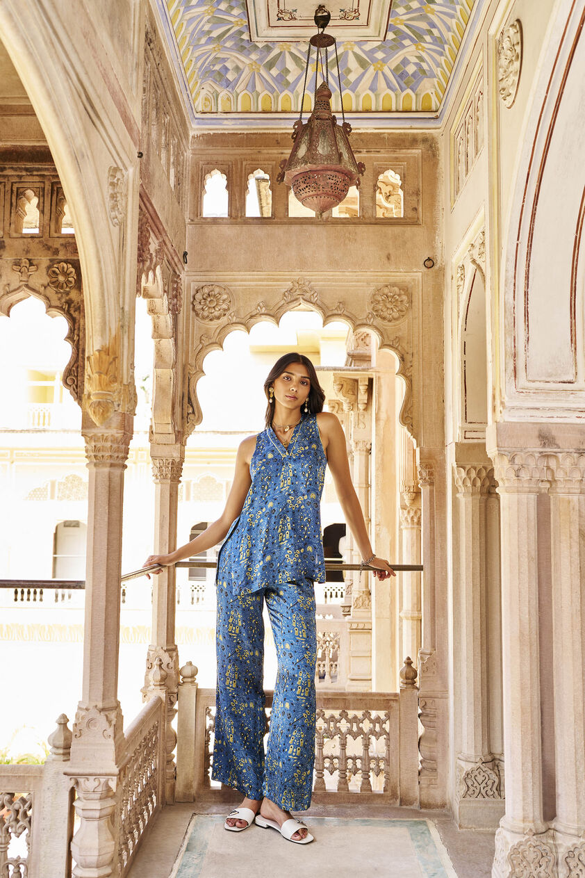 Tranquil Ajrakh Hand-block Printed Coord - Blue, Blue, image 1