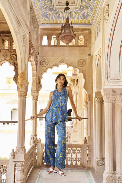 Tranquil Ajrakh Hand-block Printed Coord - Blue