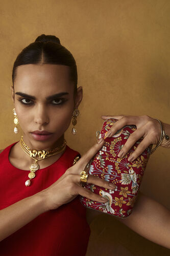 Pichhwai Clutch - Scarlet Red, Red, image 2