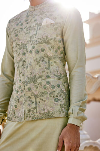 Balfour Embroidered Silk Nehru Jacket - Sage, Sage, image 7