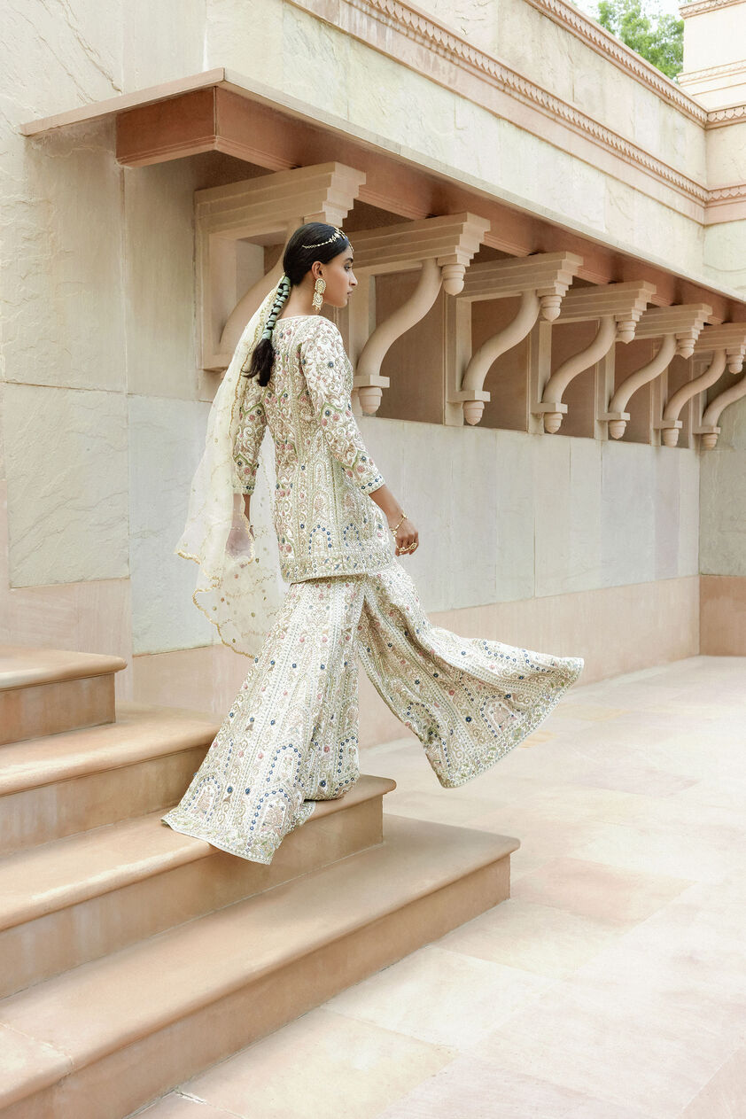Chand Gota Patti & Resham Silk Gharara Set - Ivory, Ivory, image 5