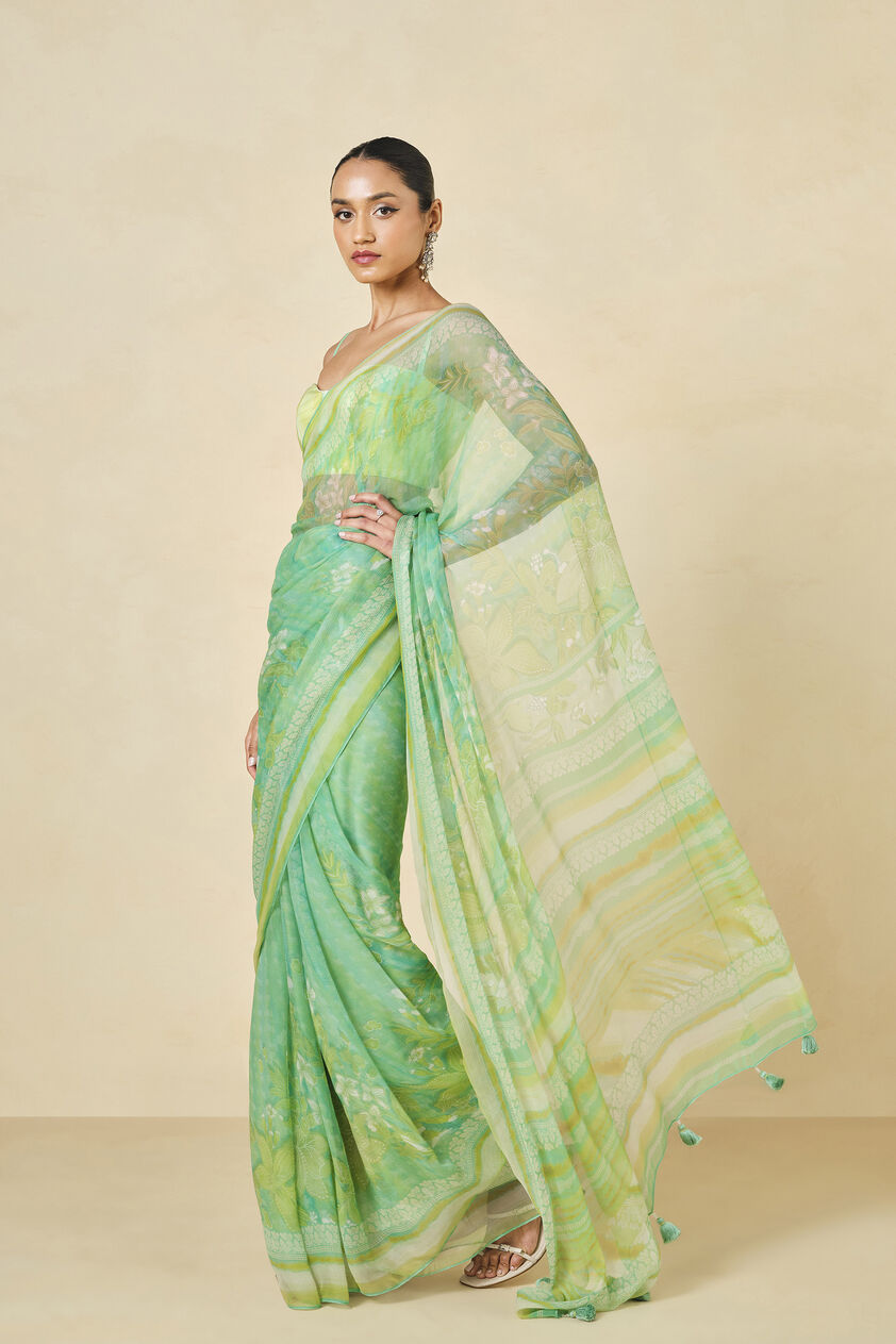 Oreka Chiffon Saree - Lime, Lime, image 2