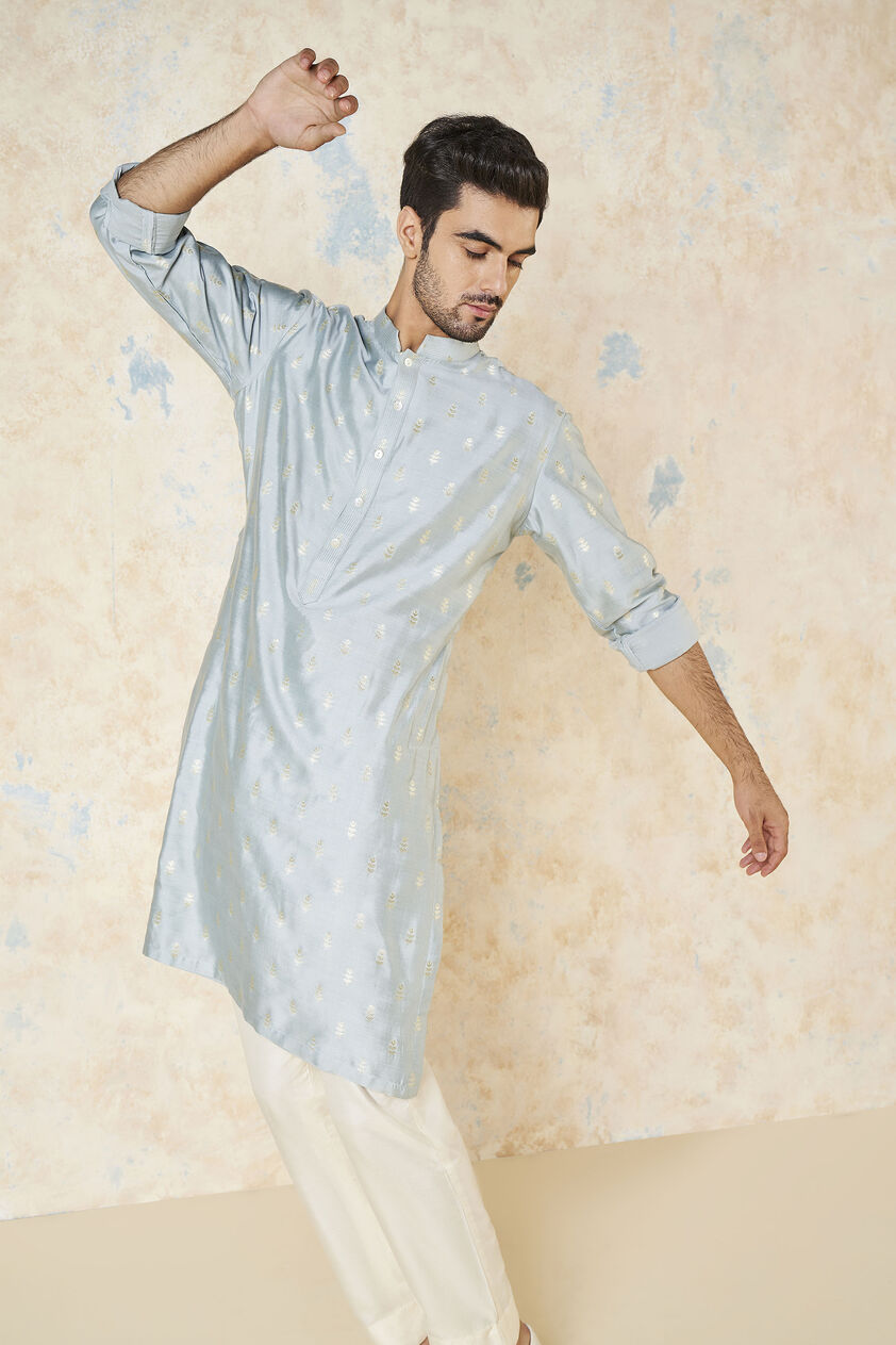 Faizan Silk Kurta - Powder Blue, Powder Blue, image 4