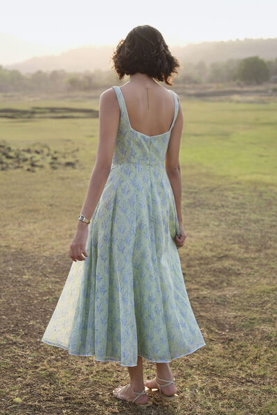 Seara Hand-block Printed Mul Dress - Sage