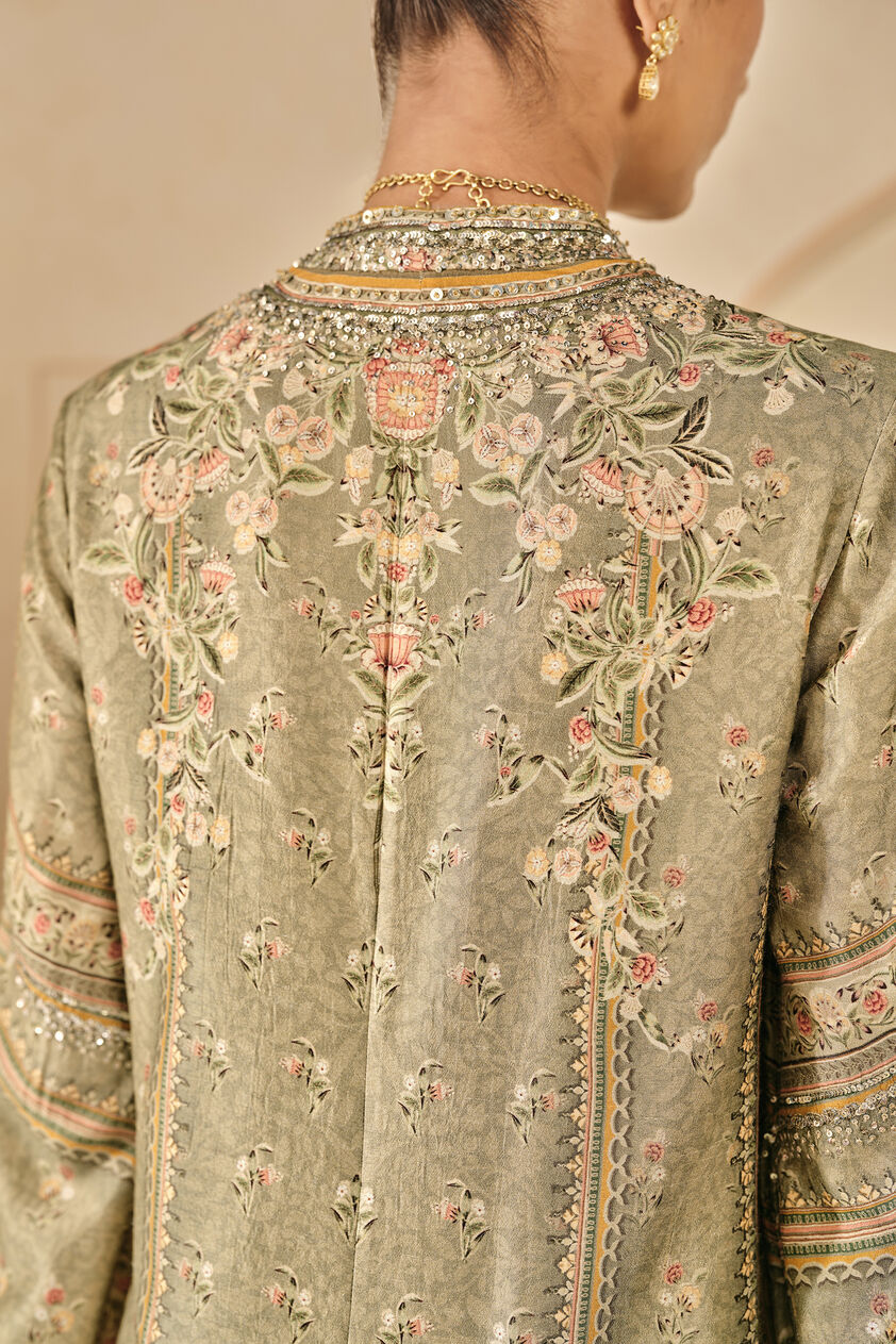 Laraline Printed Silk Jacket Set - Grey, Grey, image 8