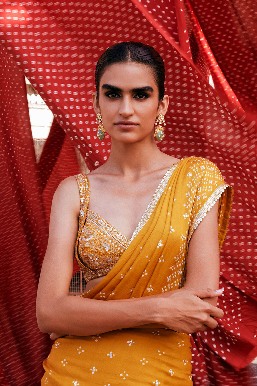 Bahi Embroidered Silk Choli - Mustard, Mustard, image 2