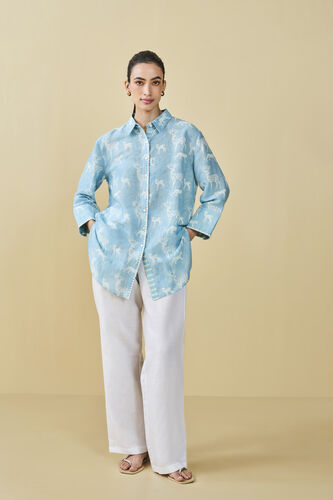 Chital Hand-Block Printed Linen Top  - Blue, Blue, image 5