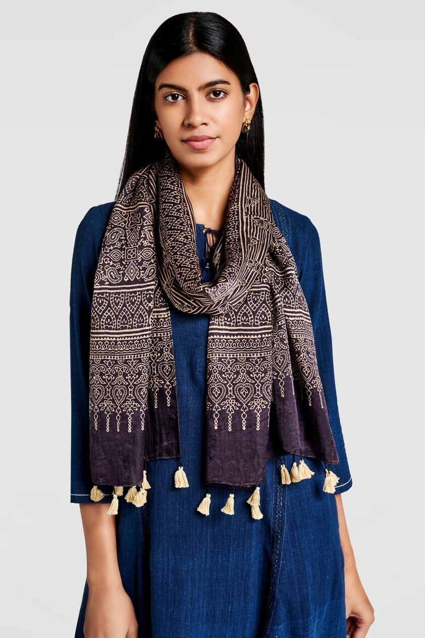 1 - Patterned Black Silk Scarf, image 1