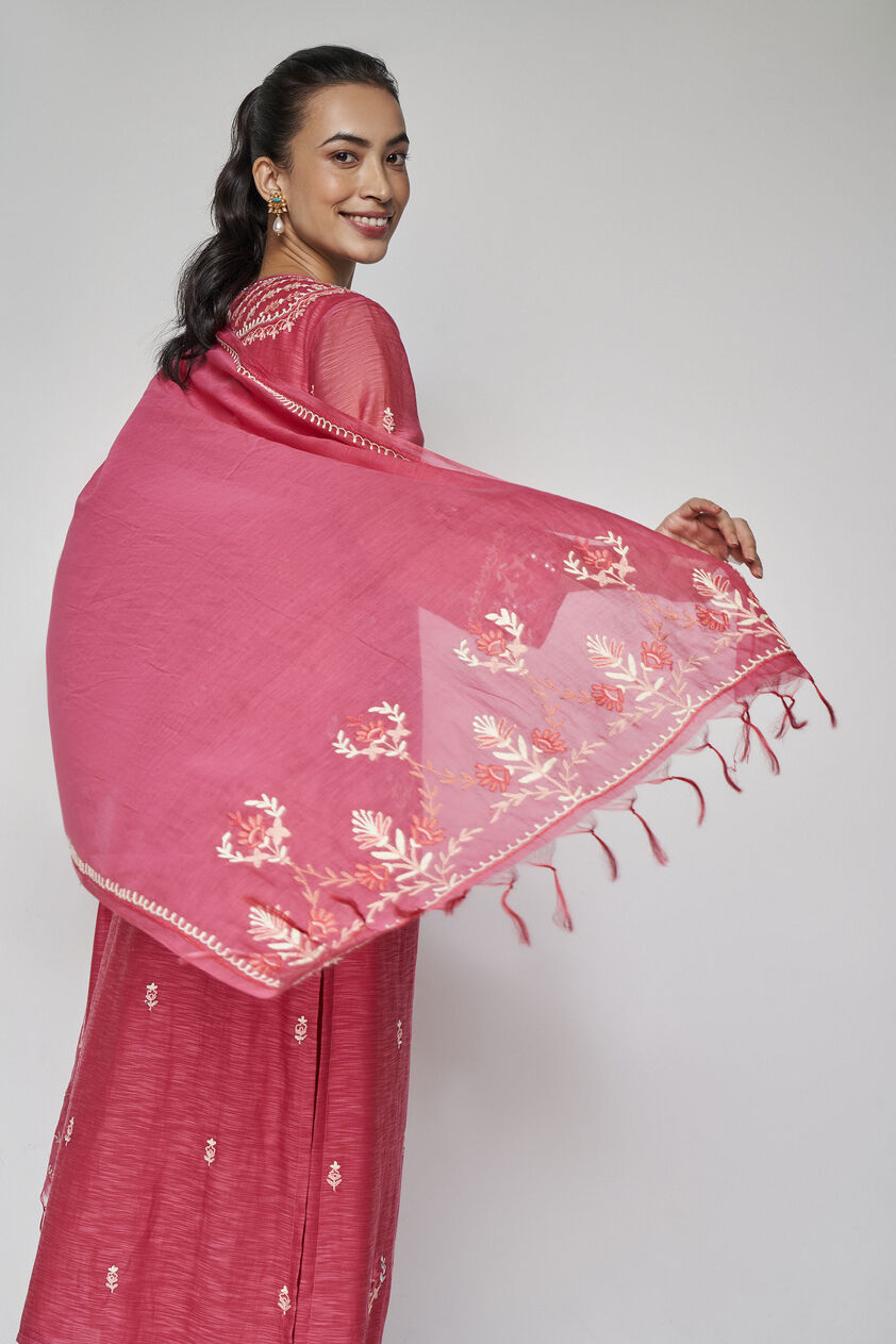 Dhara SEWA Hand-embroidered Mul Suit Set - Raspberry, Raspberry, image 6