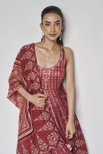 Demilune Anarkali Set - Wine, Ruby, image 4
