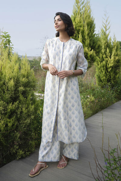 Ansley Hand-block Printed Mul Co-ord - White