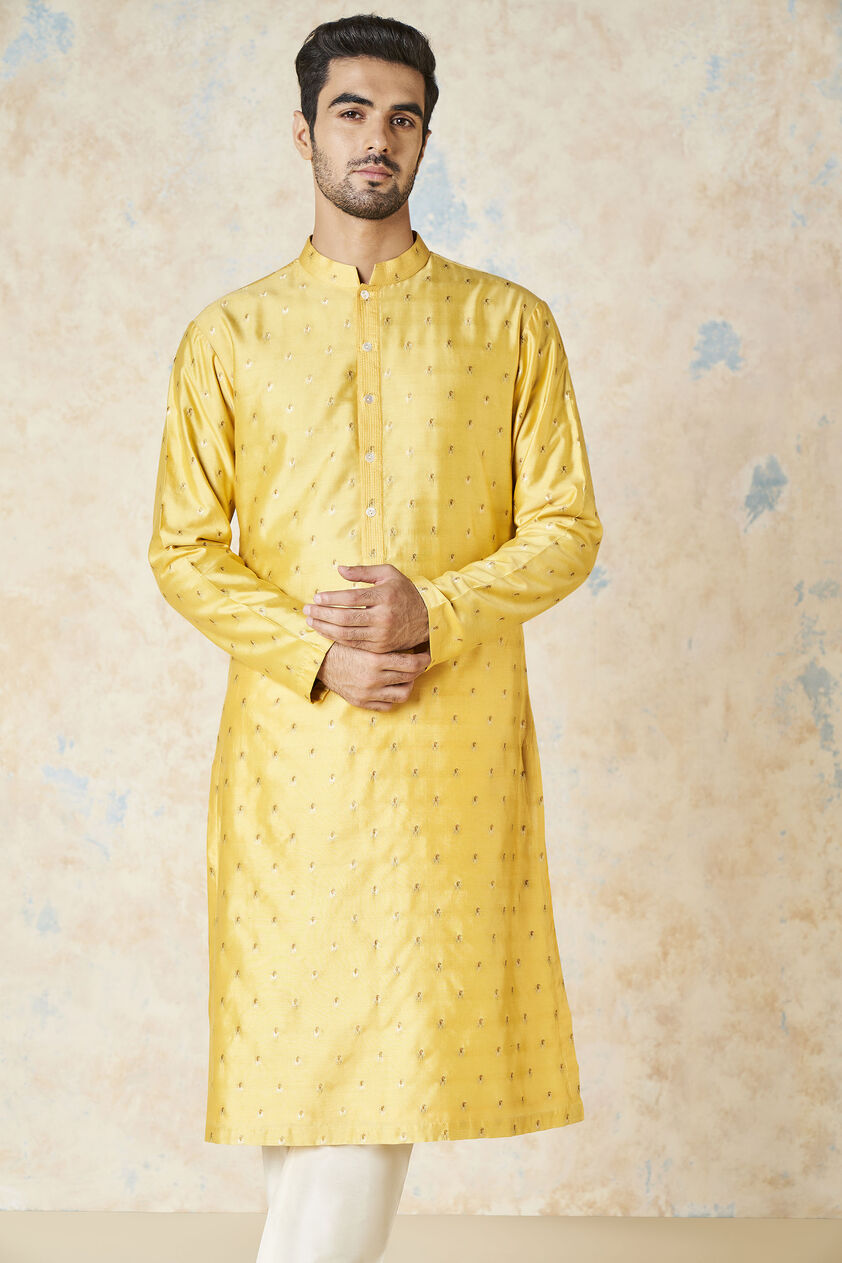 Risay Silk Kurta - Mustard, Mustard, image 4