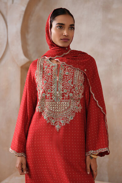Gulnora Embroidered Stole - Red