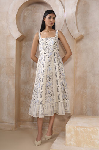 Rohza Hand-block Printed 50S Dress - White, White, image 1